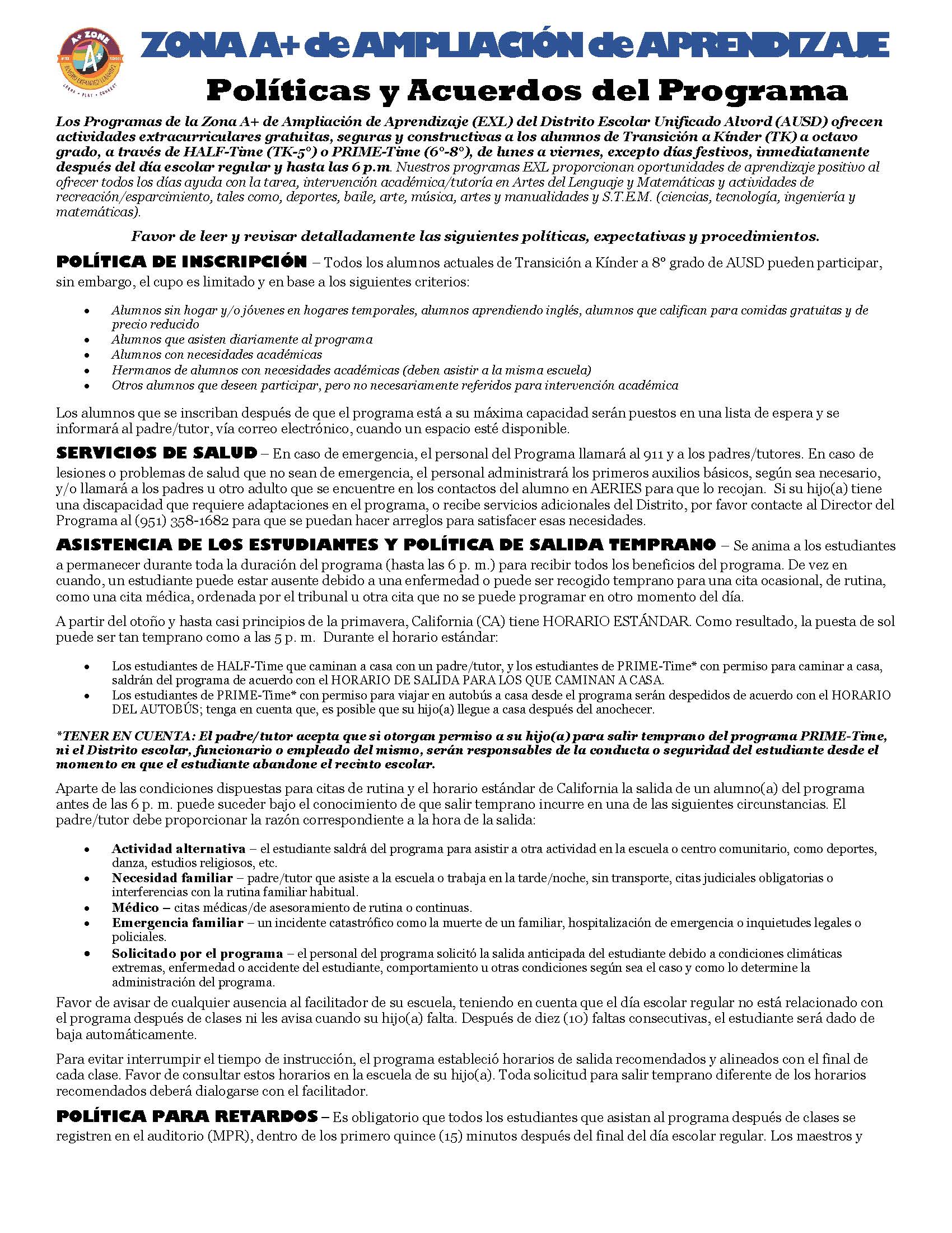 Program Policies in Spanish